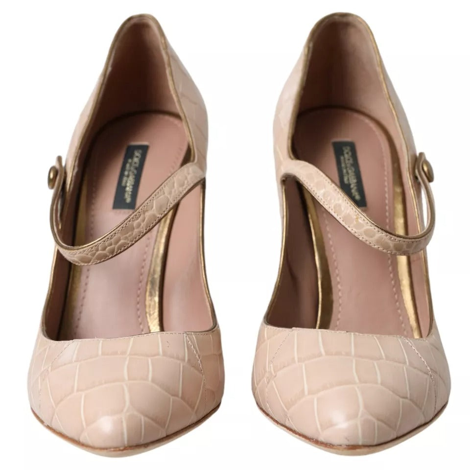 Zapatos Mary Jane de cuero beige con adornos