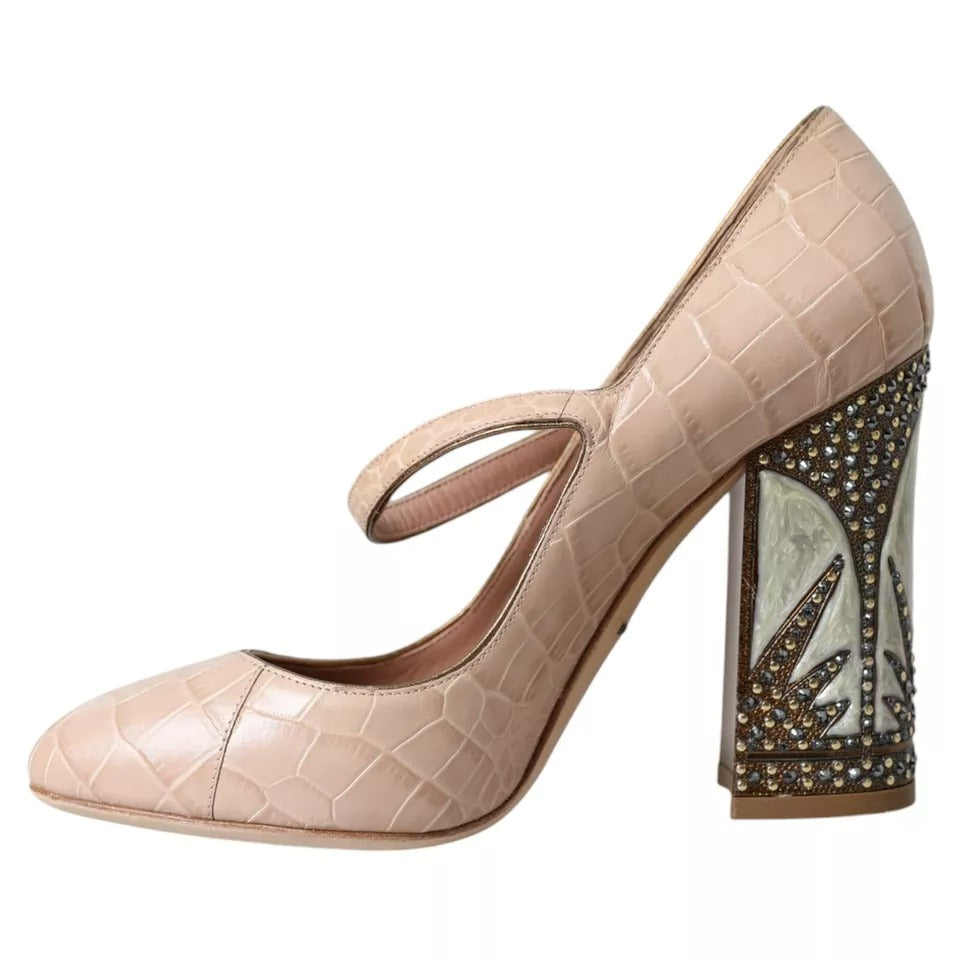 Zapatos Mary Jane de cuero beige con adornos