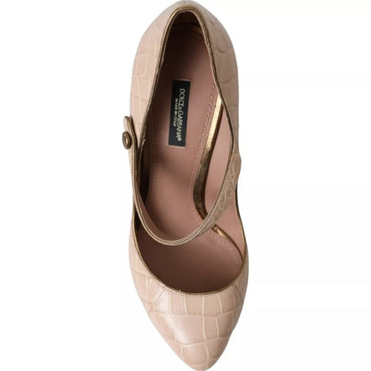 Zapatos Mary Jane de cuero beige con adornos