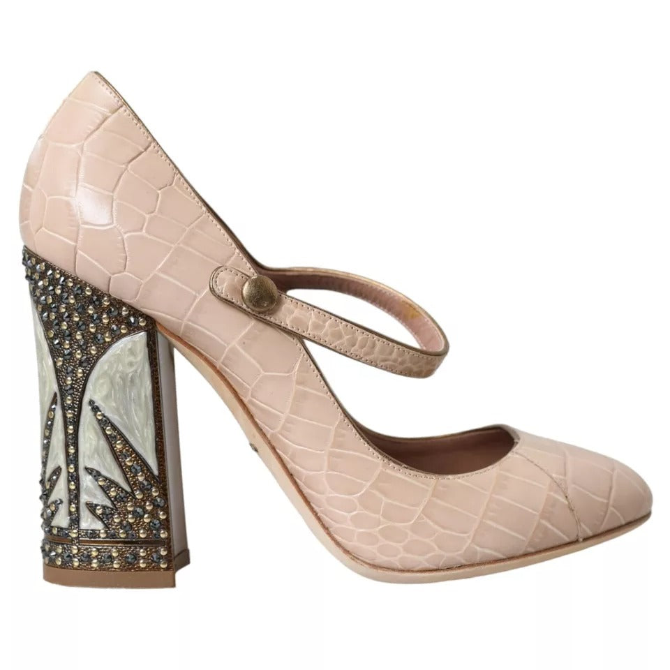 Zapatos Mary Jane de cuero beige con adornos