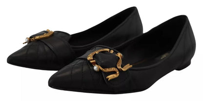 Black Devotion Leather Pointy Flats Shoes