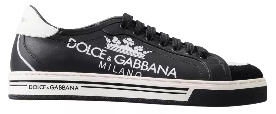 Black Leather Crown Milano Sneakers Casual Shoes