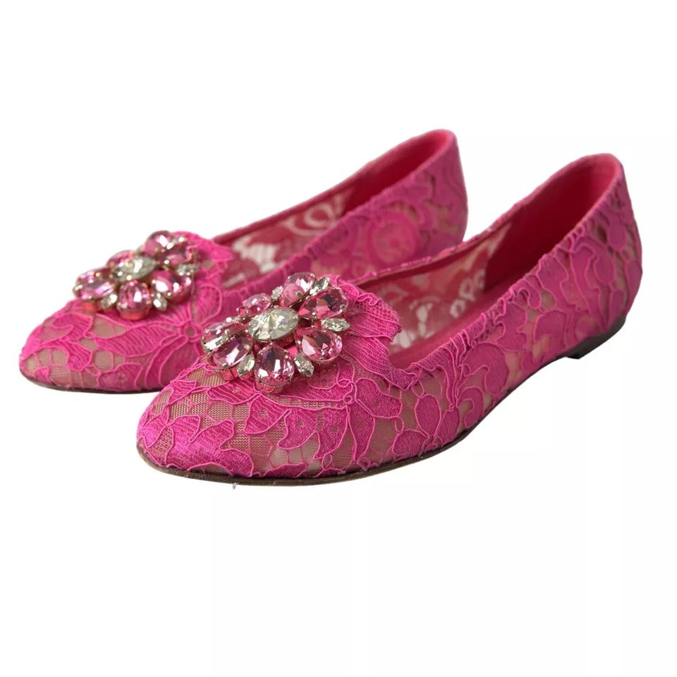 Pink Lace Crystal Ballet Loafers Shoes