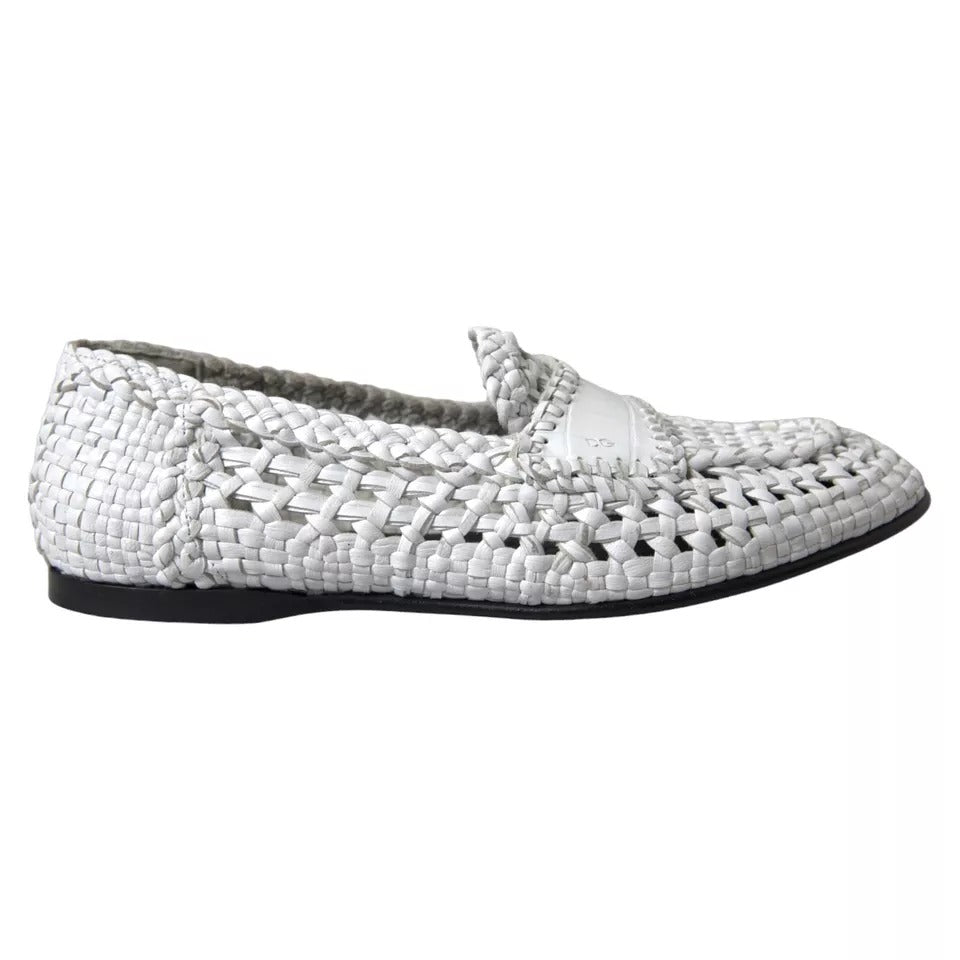 White Woven Leather Men Slip On Loafers Shoes