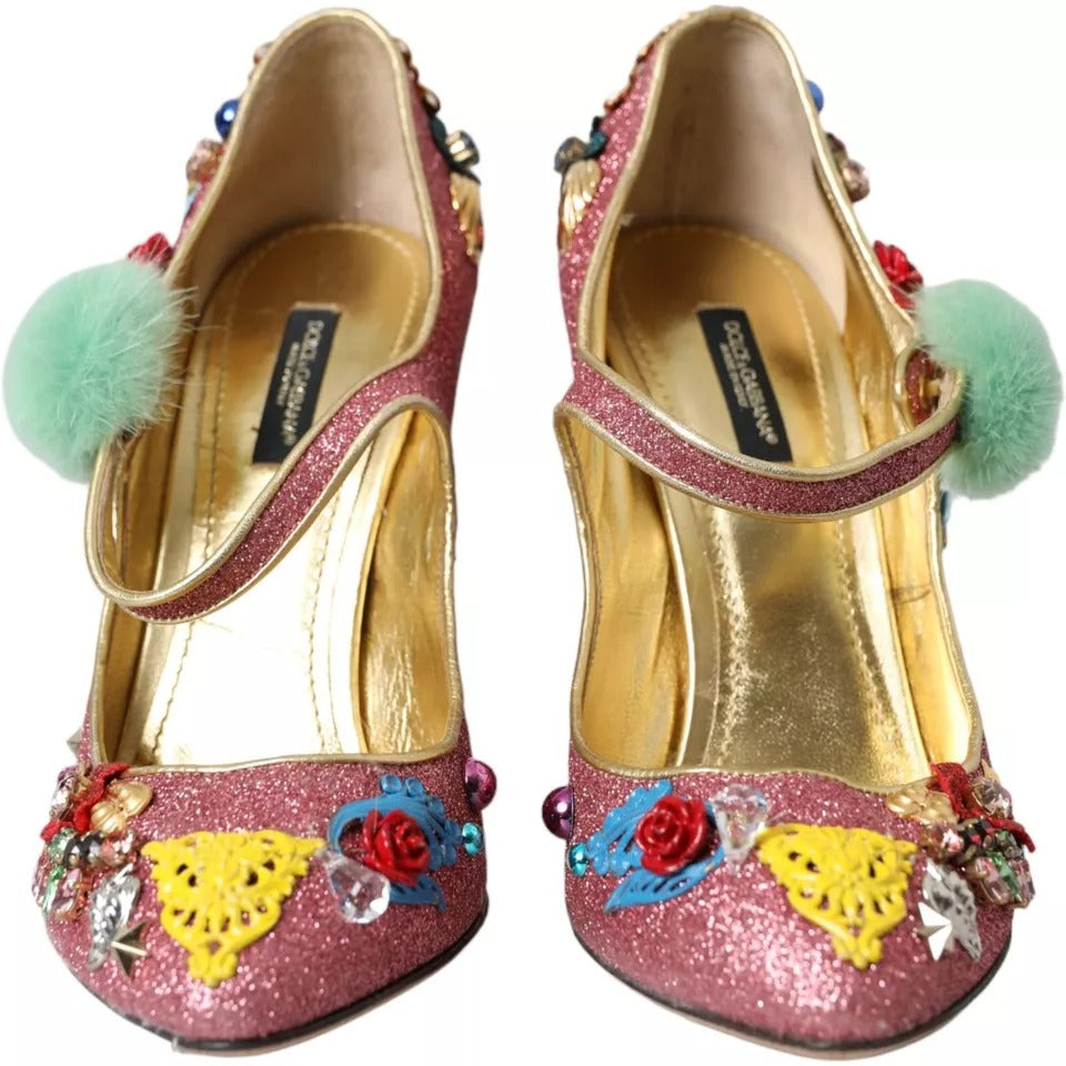 Zapatos Mary Jane de piel con adornos rosas