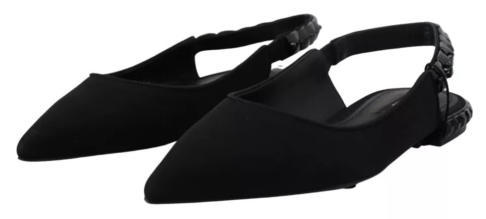 Black Flats Crystal Slingback Charmeuse Shoes