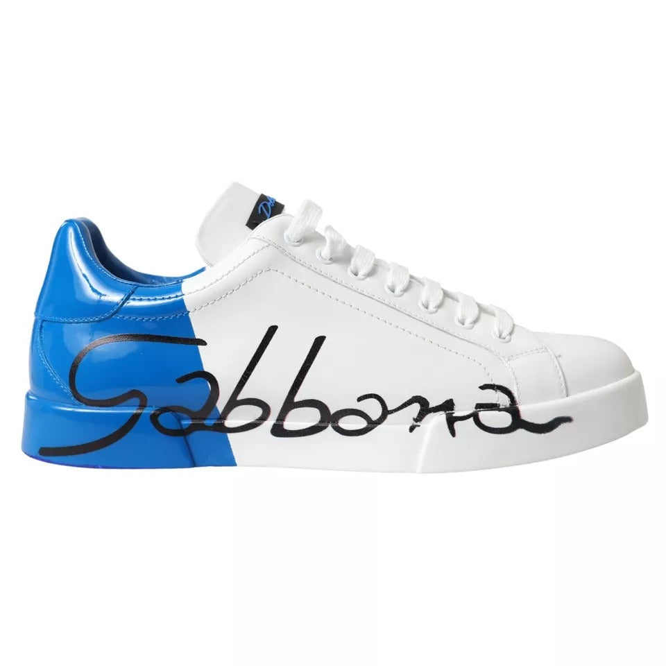 Zapatillas deportivas bajas con logo de cuero azul y blanco