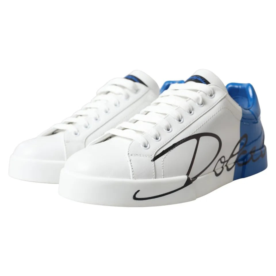 Zapatillas deportivas bajas con logo de cuero azul y blanco