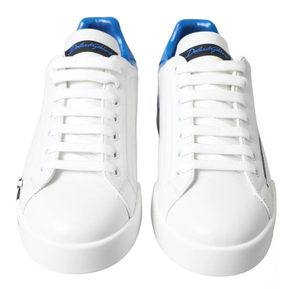 Zapatillas deportivas bajas con logo de cuero azul y blanco