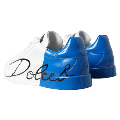 Zapatillas deportivas bajas con logo de cuero azul y blanco