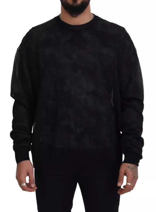 Black Polyester Crewneck Pullover Sweater