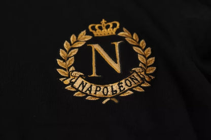 Suéter de seda y lana negra con estampado dorado de Napoleon