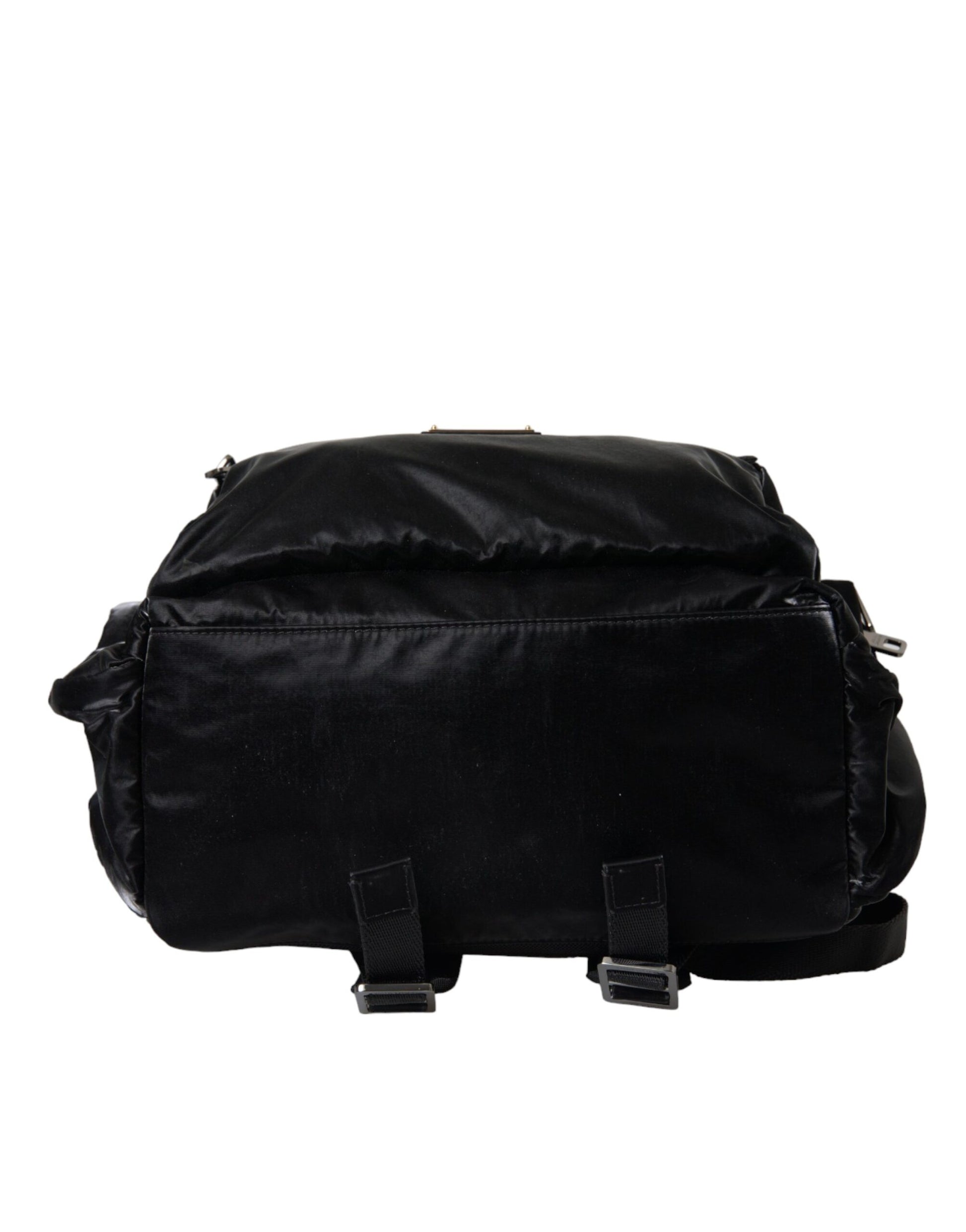 Black Patent Leather Logo Plaque Backpack Bag