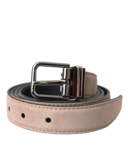 Beige Suede Leather Silver Buckle Belt Men