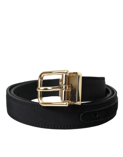 Cinturón con hebilla de metal dorado y grosgrain negro para hombre