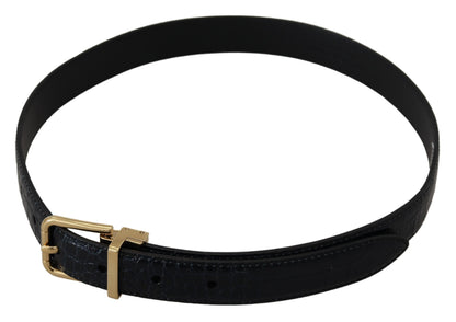 Black Exotic Leather Gold Metal Buckle Belt