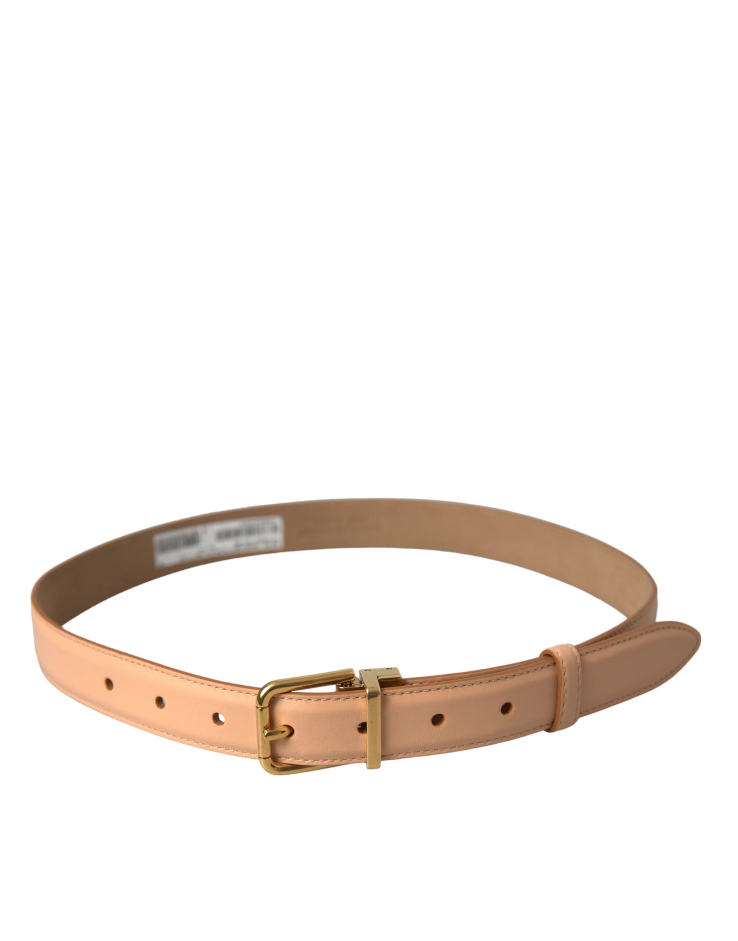 Beige Calfskin Leather Gold Metal Buckle Belt