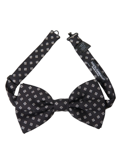 Black Patterned Silk Adjustable Neck Men Bow Tie