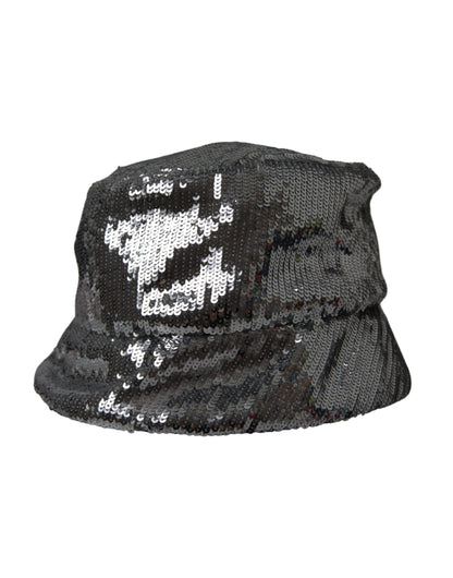 Silver Sequined Nylon Bucket Hat Men