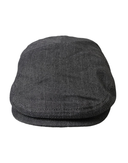 Gray Herringbone Crown Newsboy Hat Men