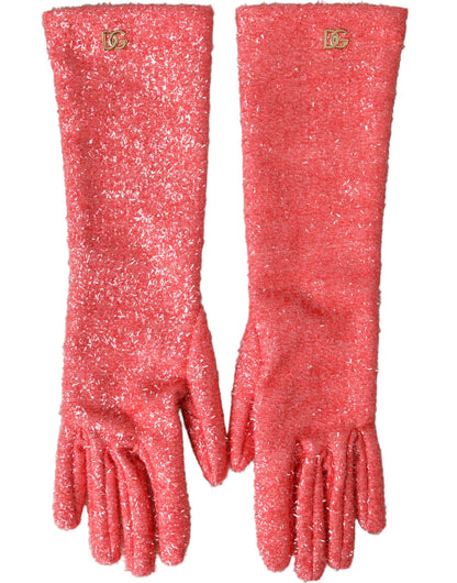 Guantes de longitud media con diseño de fantasía de lúrex rosa