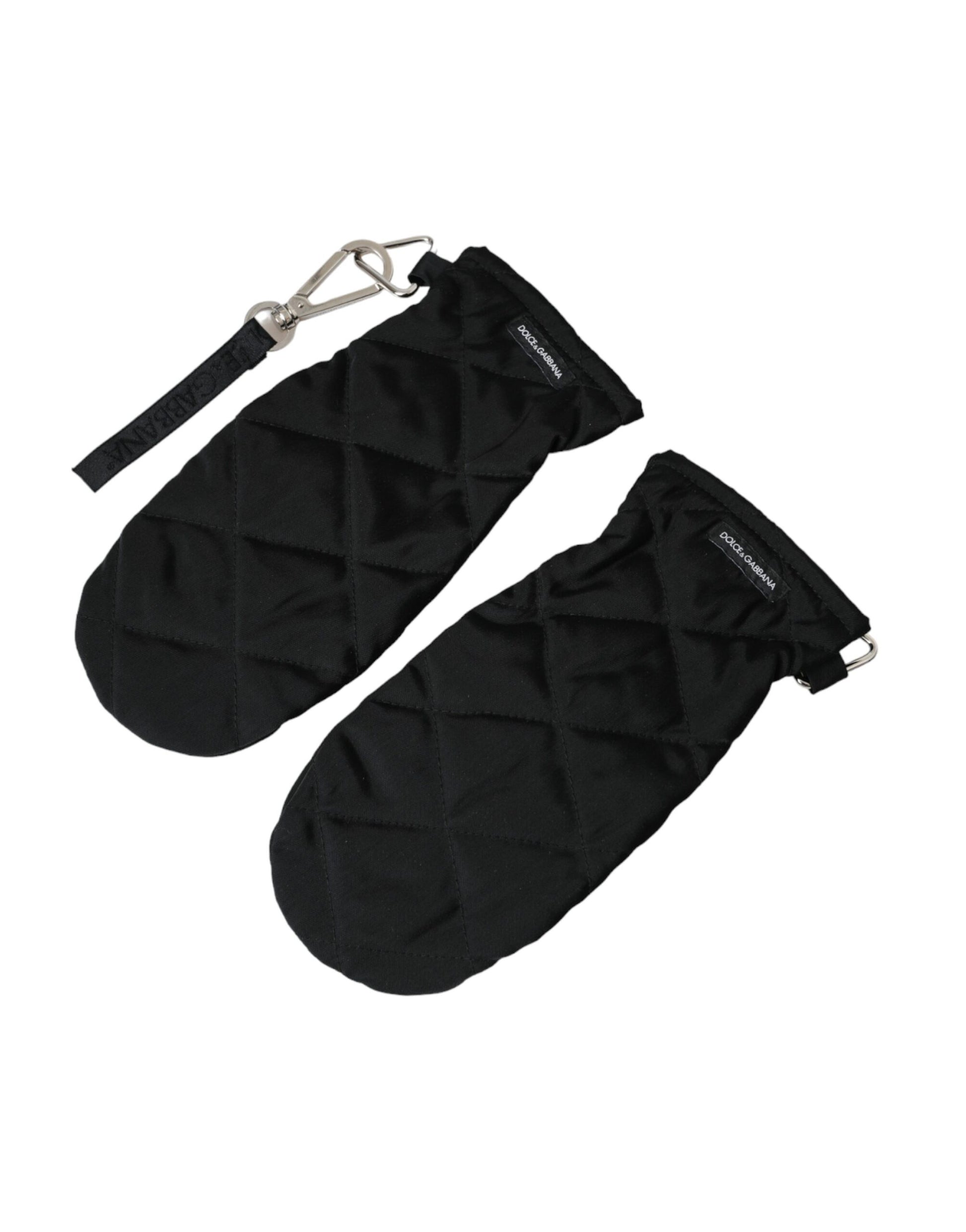 Black Quilted Nylon Wrist Length Mitten Gloves