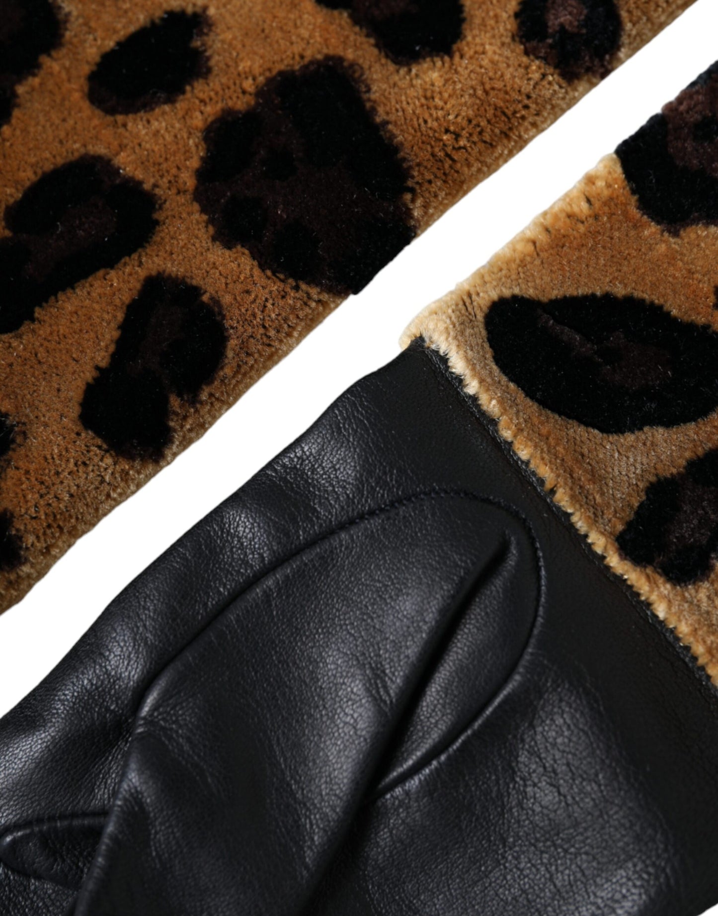 Guantes de piel de leopardo marrón y negro hasta el codo