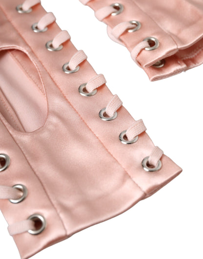 Guantes sin dedos con cordones de acetato de color rosa