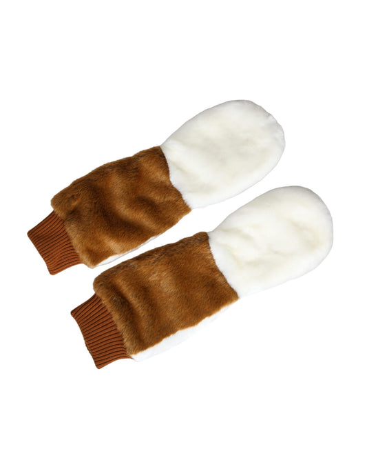 Guantes de piel de punto acrílicos de color marrón y blanco