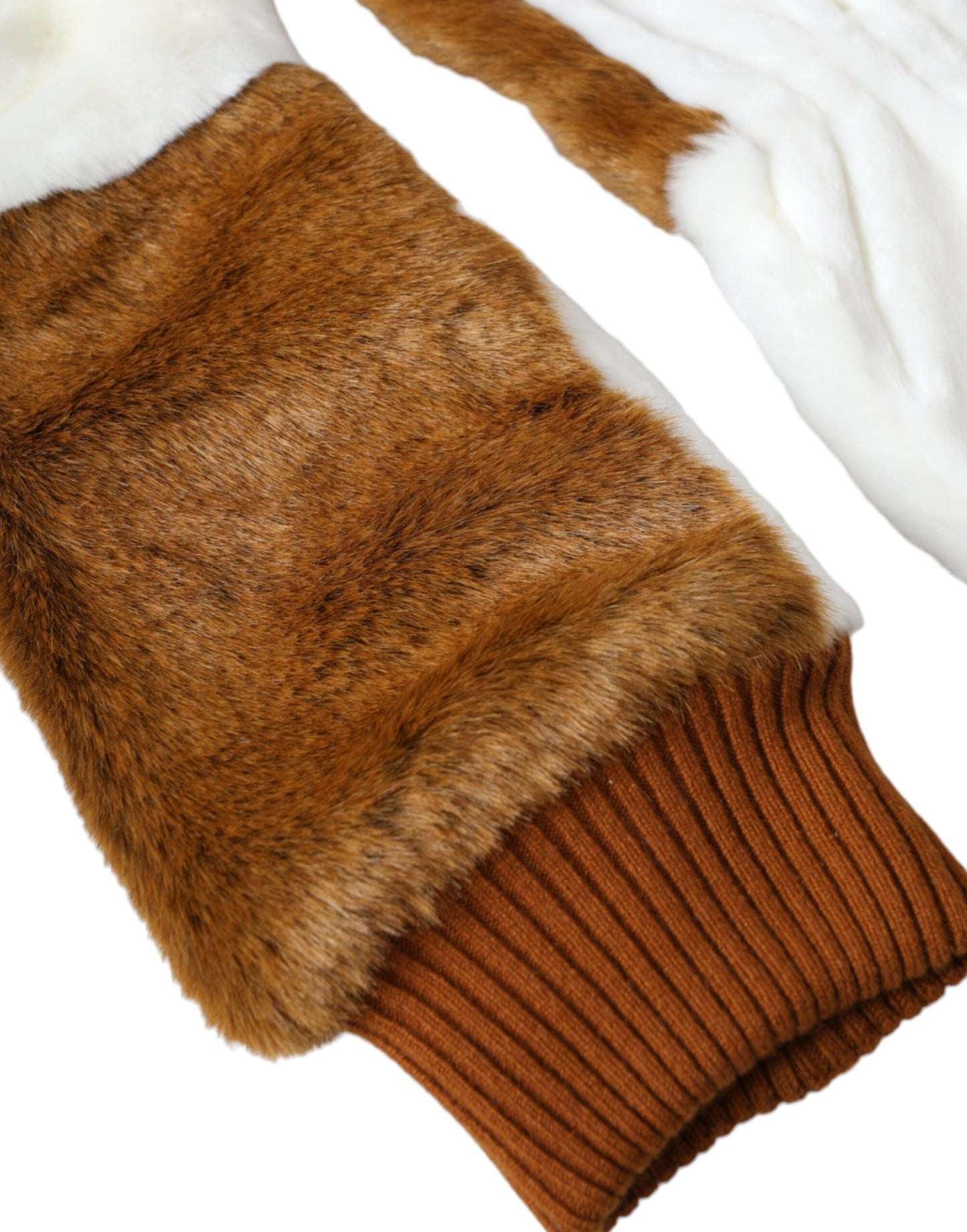 Brown White Acrylic Knitted Fur Mitten Gloves