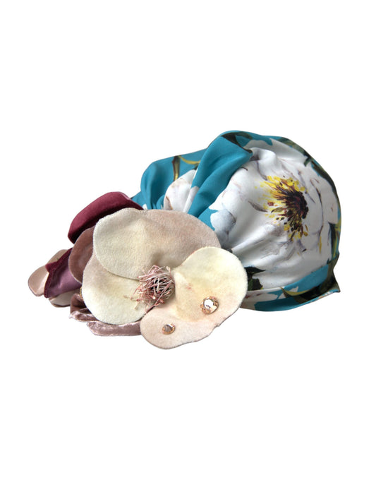 Turbante Azul Motivo Floral Sombrero Cabeza Mujer
