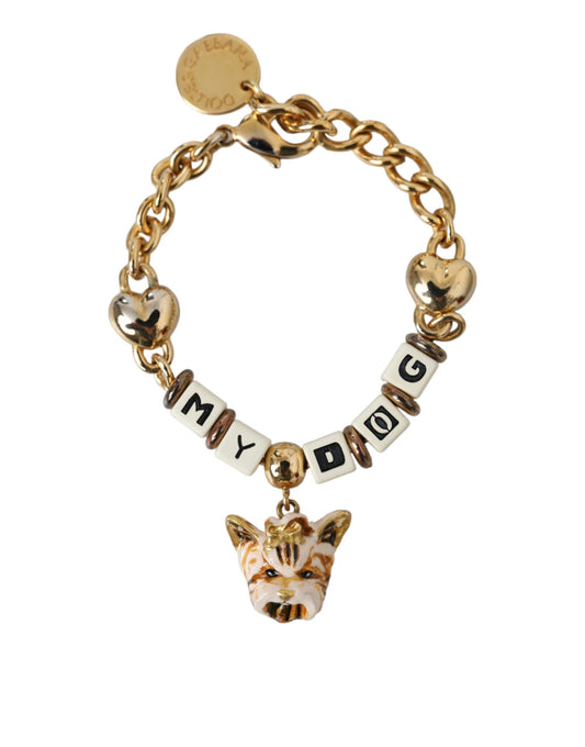 Pulsera con corazón MY DOG de cadena de latón en tono dorado