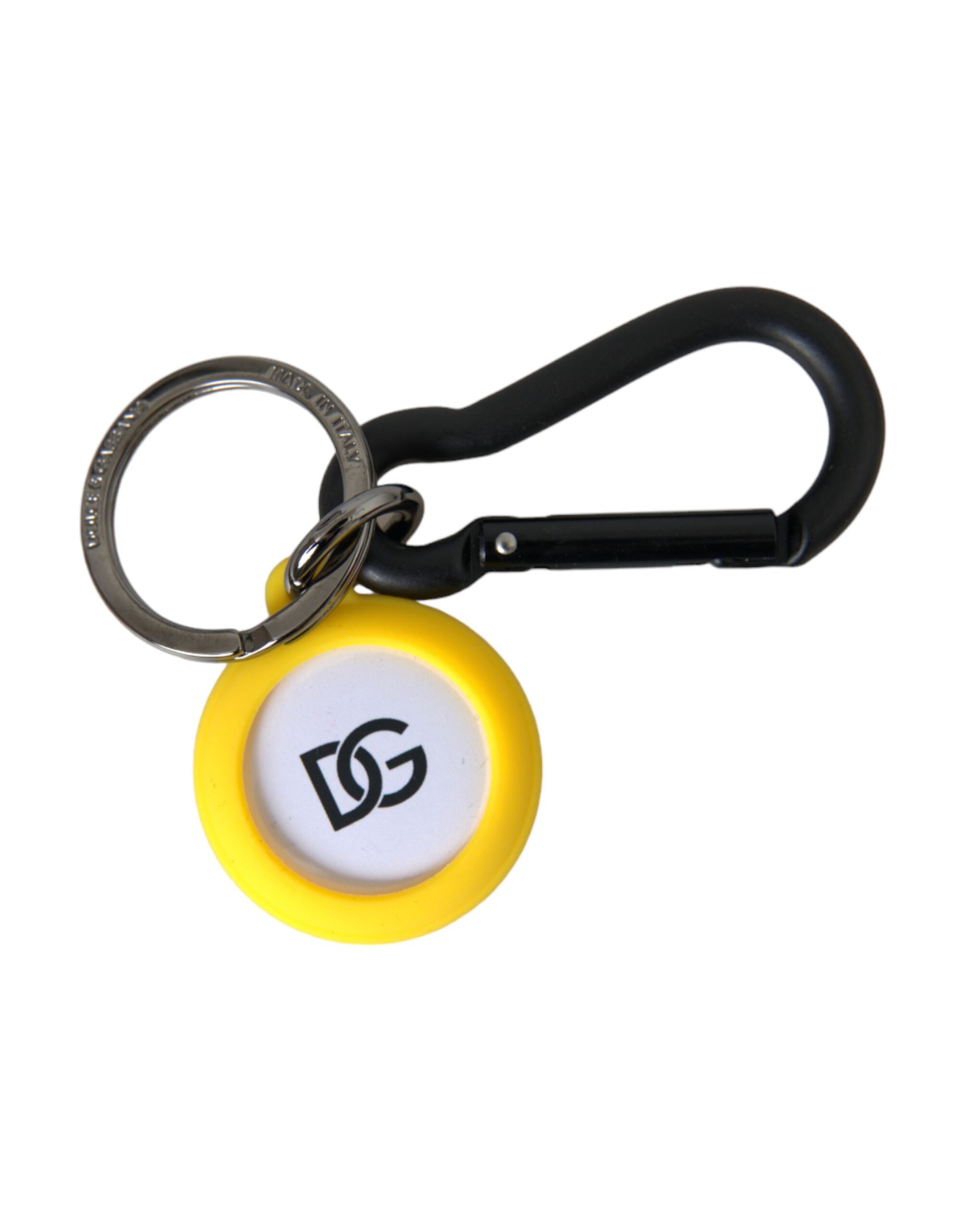 Yellow Rubber DG Logo Round Brass Metal Keyring Keychain