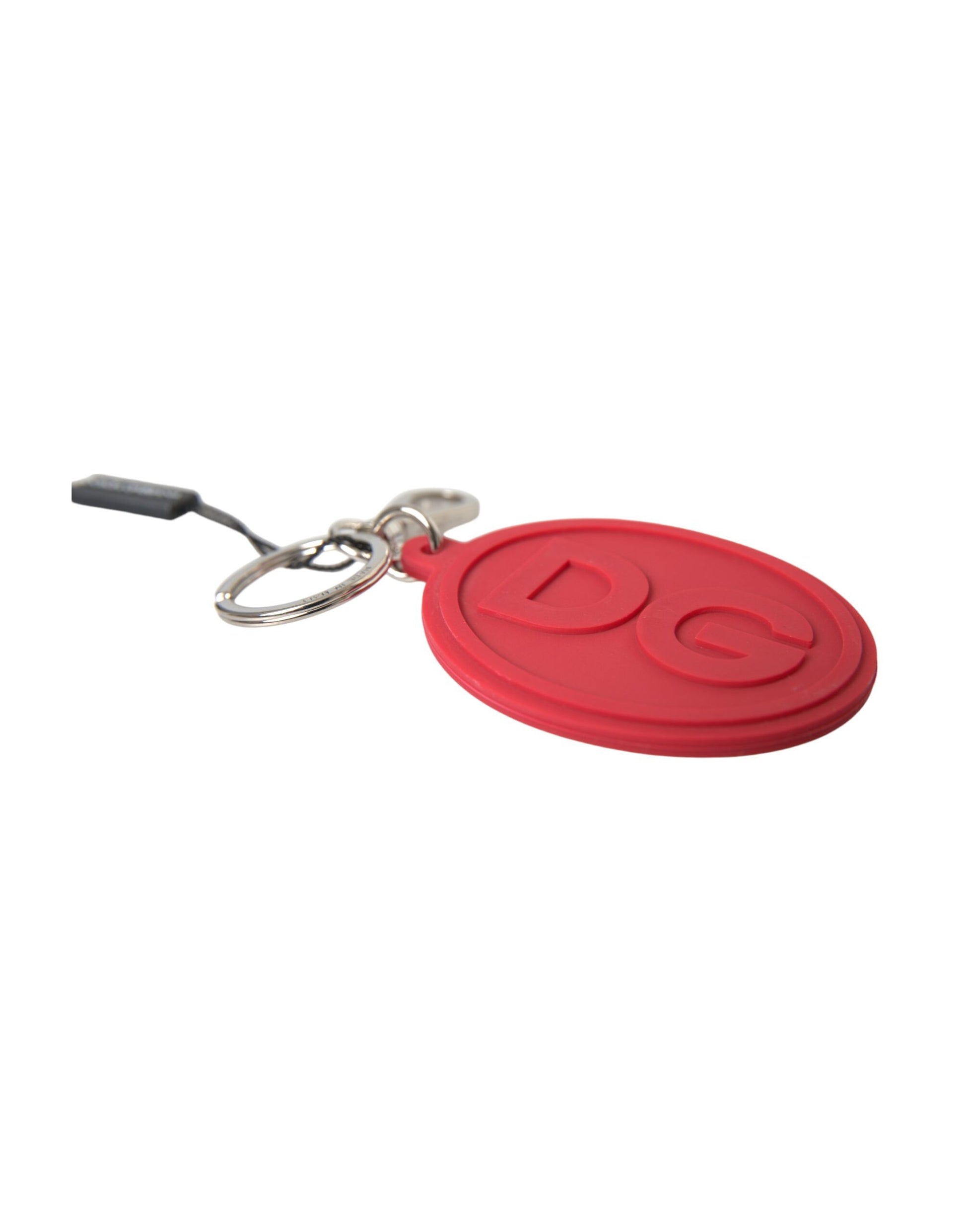 Red Rubber DG Logo Silver Brass Metal Keyring Keychain