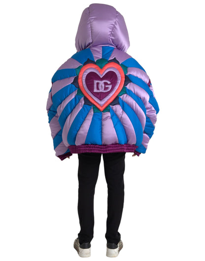 Multicolor Heart Logo Hooded Puffer Jacket