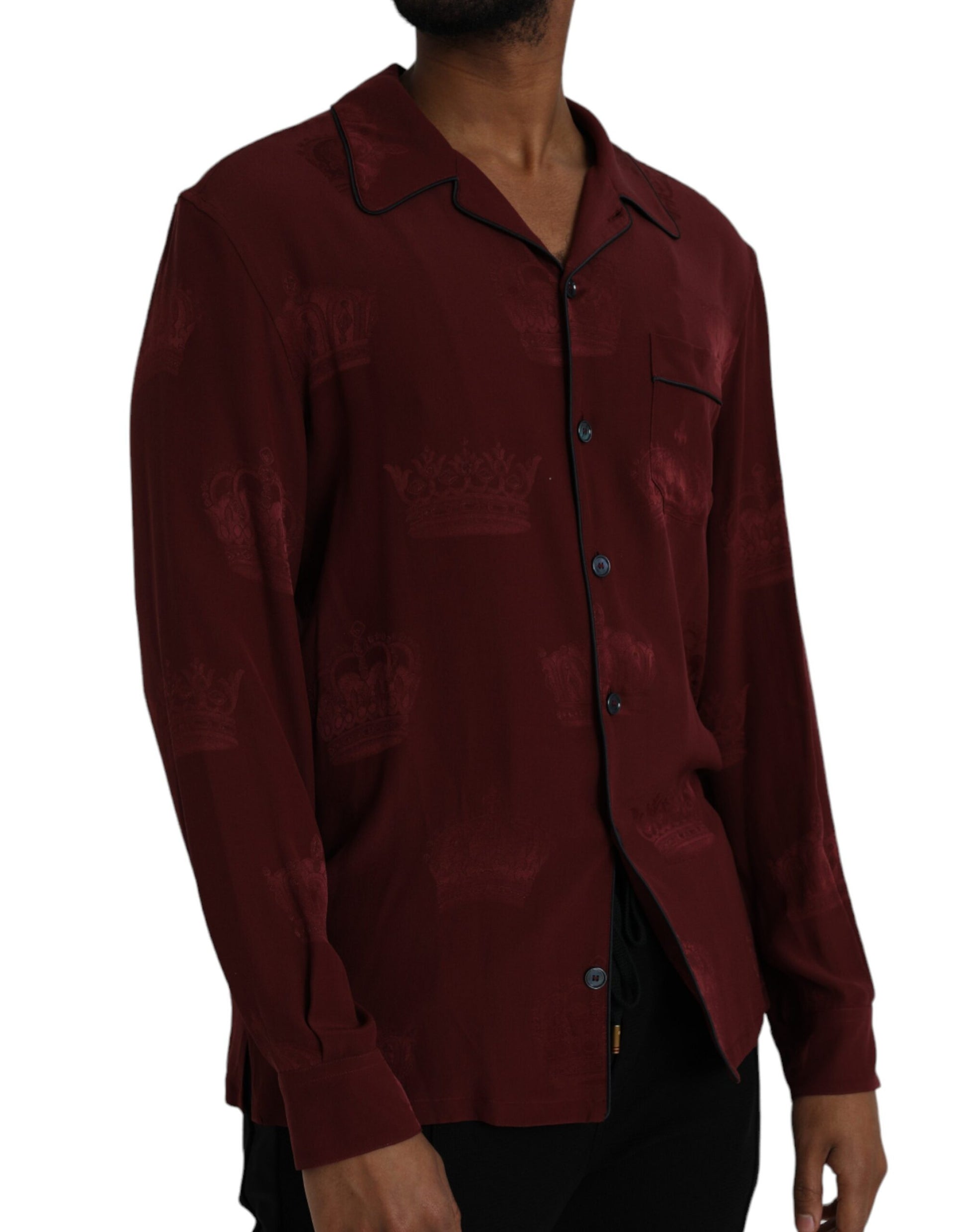 Maroon Crown Jacquard Silk Long Sleeve Shirt