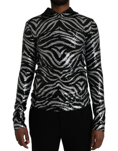 Black Silver Sequined Polyester Sweater