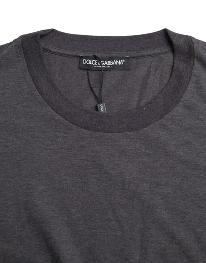 Gray Cotton Round Neck Short Sleeve T-shirt