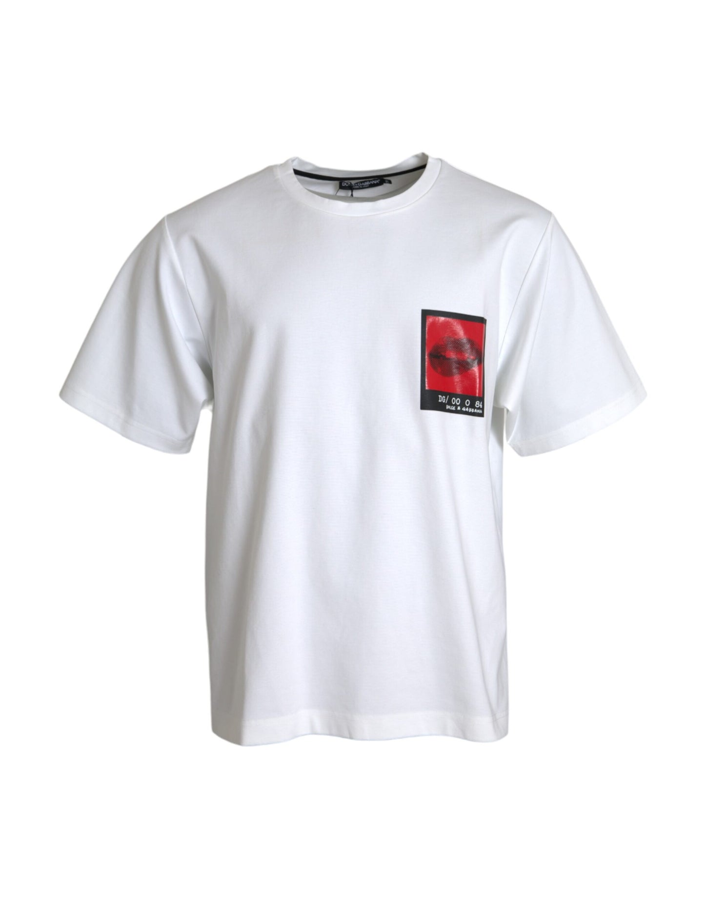 Camiseta de algodón para hombre con estampado de labios rojos y blancos