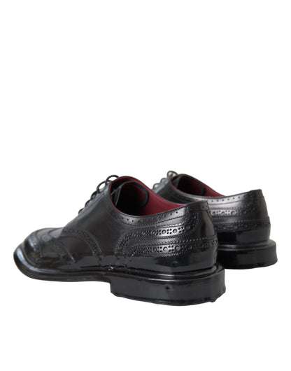 Zapatos formales Oxford de cuero negro con punta de ala para hombre