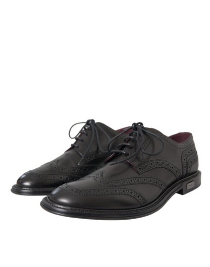 Zapatos formales Oxford de cuero negro con punta de ala para hombre