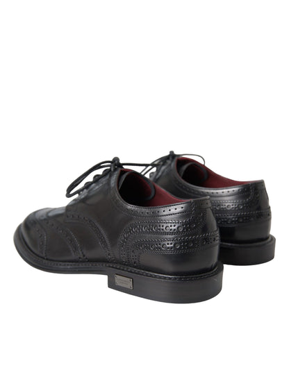 Zapatos formales Oxford de cuero negro con punta de ala para hombre