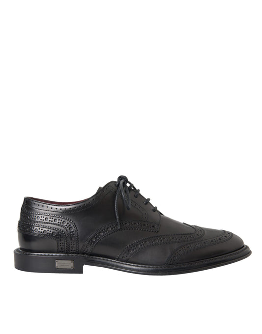 Zapatos formales Oxford de cuero negro con punta de ala para hombre