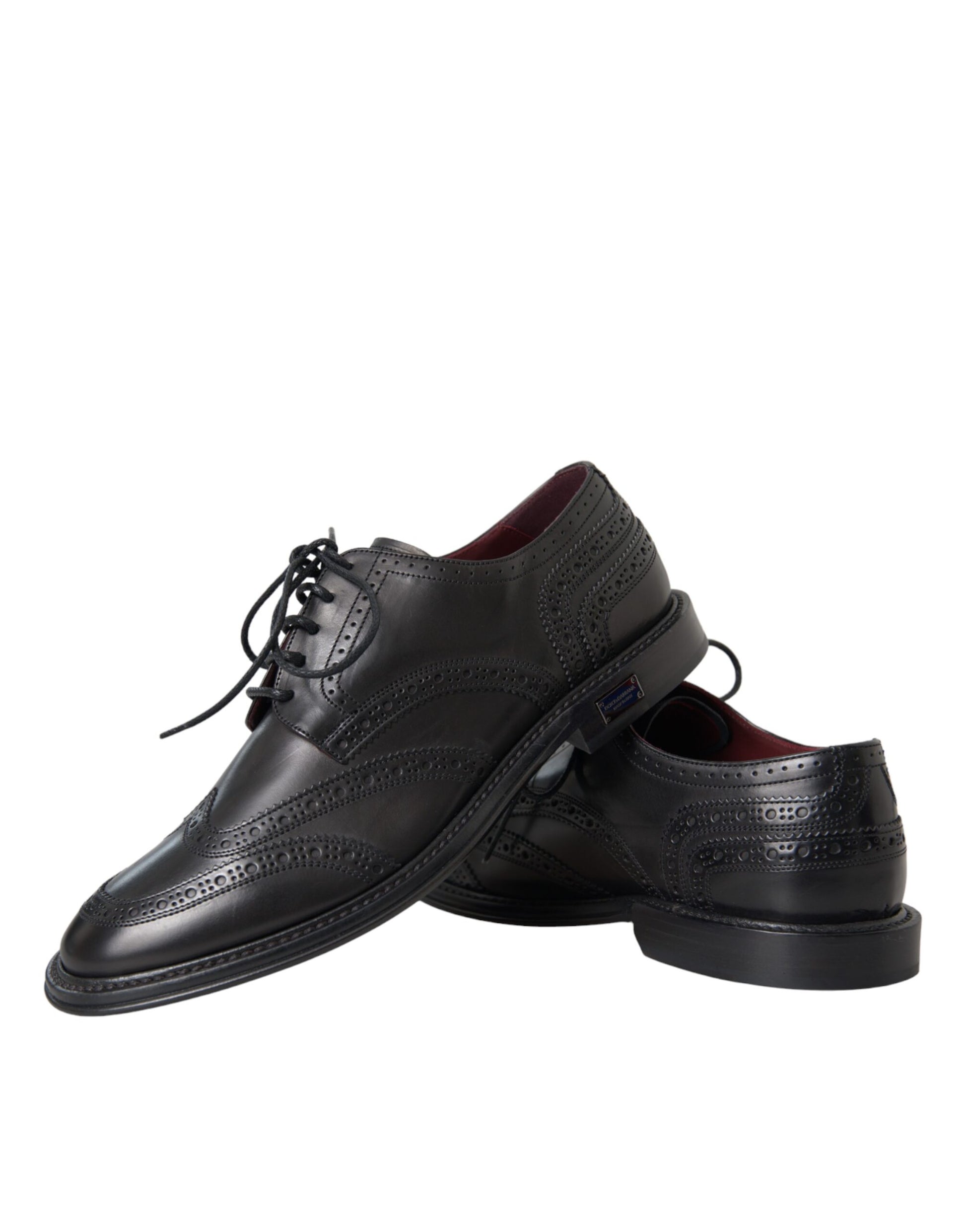 Zapatos formales Oxford de cuero negro con punta de ala para hombre