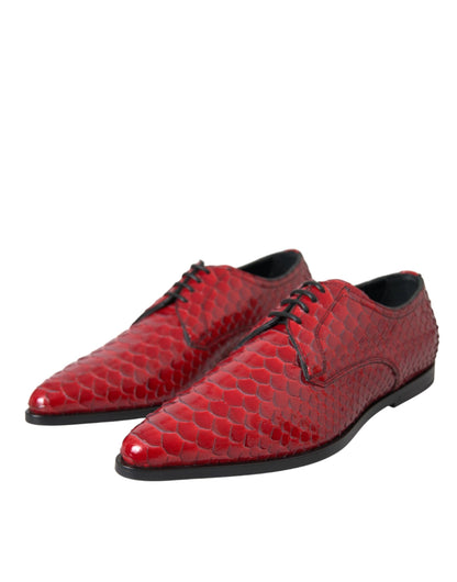 Zapatos formales Derby para hombre con textura roja y barniz