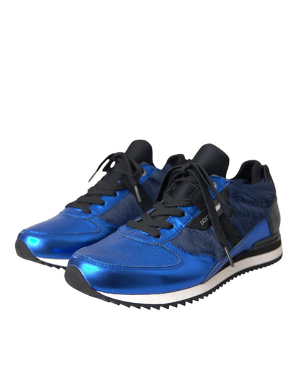 Blue Black Calf Hair Leather Sneakers Shoes