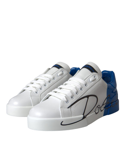 Zapatillas deportivas bajas con logo de cuero azul y blanco