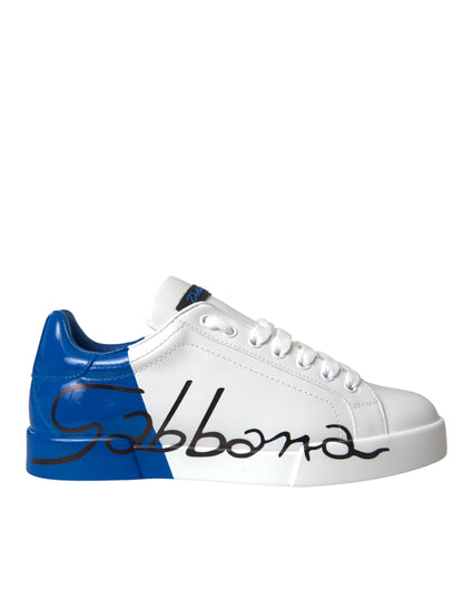 Zapatillas deportivas bajas con logo de cuero azul y blanco