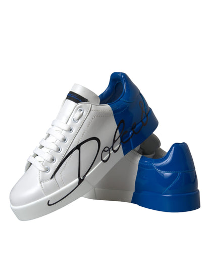 Zapatillas deportivas bajas con logo de cuero azul y blanco