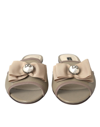 Beige Logo Pearl Flats Sandals Slides Shoes